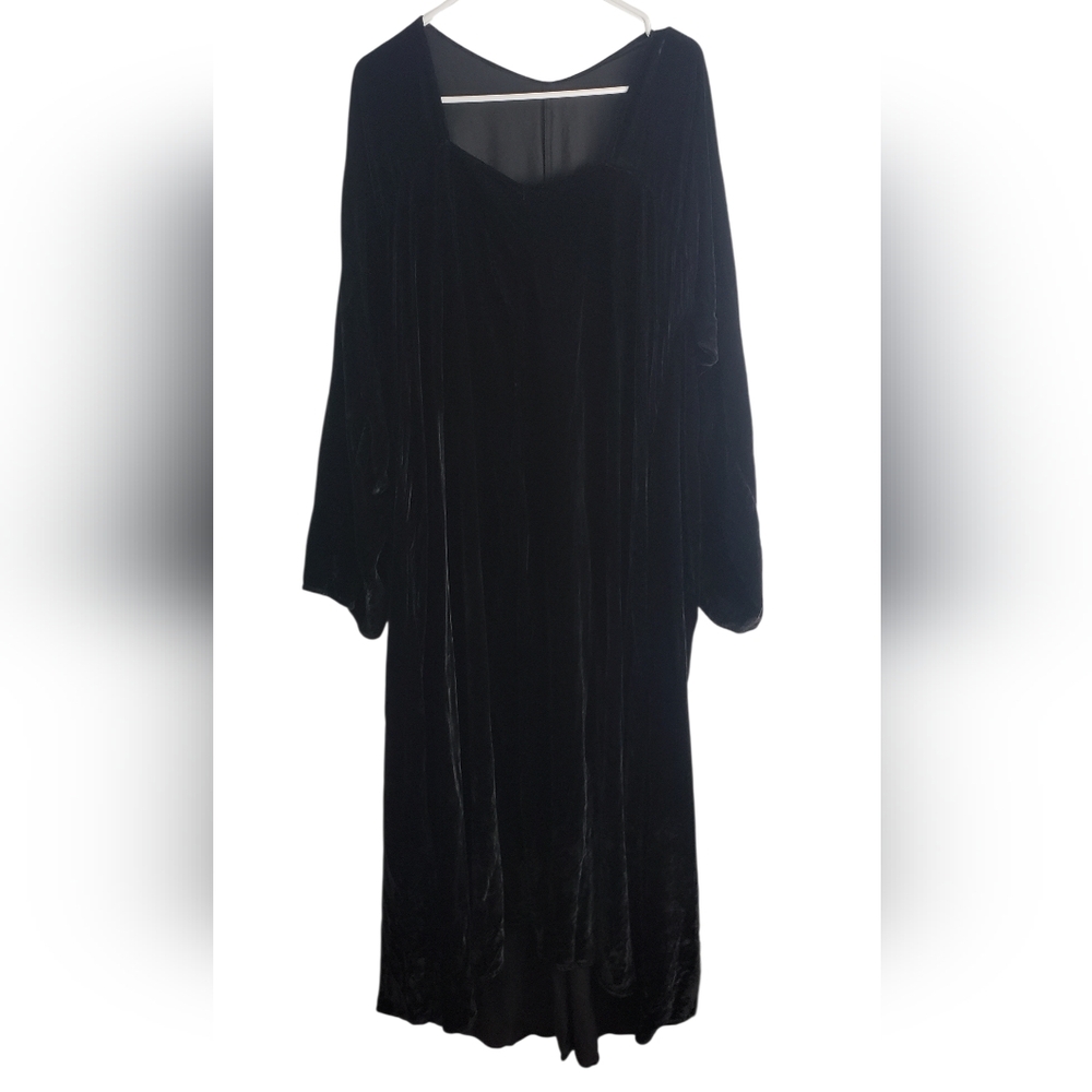 Women's Black Velvet Square Neck High Low Maxi Dress Witchy Goth Victorian - Picture 10 of 13